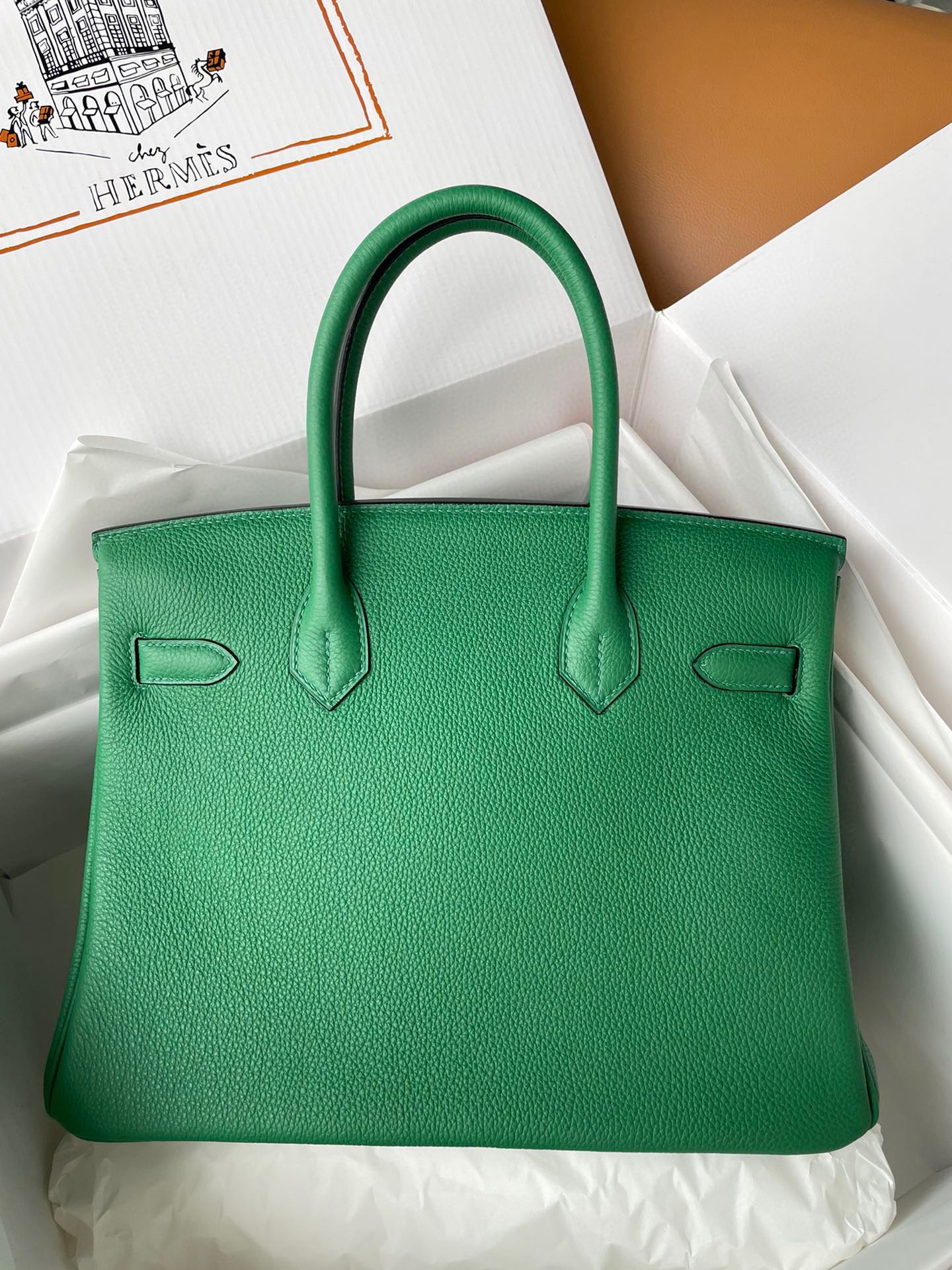 Hermes Birkin 30CM Togo Leather Handbag Bombou Green